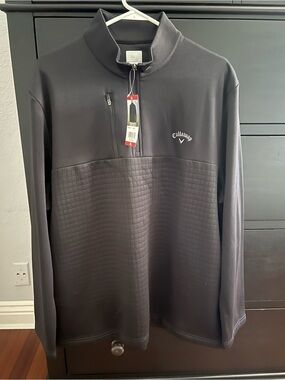 Callaway Black Quilted-Panel 1/4 Zip Golf Pullover